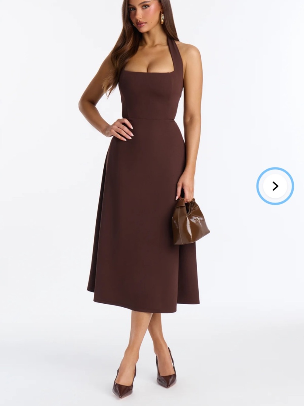 Fashion Nova Alena Halter Midi Dress - Chocolate